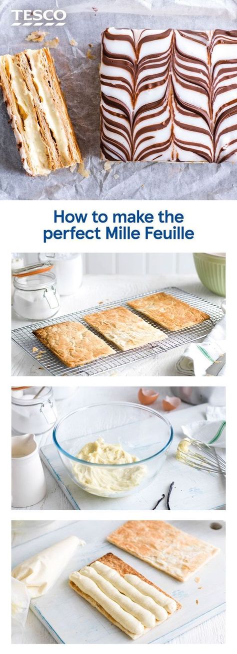 French Mille Feuille, Puff Pastry Mille Feuille, Millefoglie Recipe, Flaky Desserts, Mille Feuille Cake, Mille Feuille Recipe, Napoleon Dessert, French Pastries Recipes, Pastries Recipes Dessert