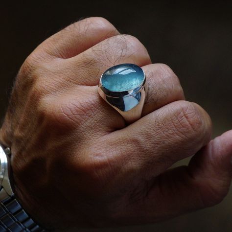 Silver Mens Ring blue Aquamarine natural gemstone solid 925 Sterling Handmade Unique Artisan Jewelry Designed and handcrafted by Turkish artisan jewelers Quality meets perfection! METAL : 925 Sterling Silver STONE: natural Aquamarine (origin: Brazil) STONE DIMENSIONS: 15 x 20 mm 26 cts RING SIZE: US 12 #mensjewelry #mensaccessories #mensrings #mensfashion #showmeyourrings #showmeyourstones #ringoftheday #instajewelry #jewellery #jewelry #jewelrydesigner #jewelsoftheday #jewelrydesign #han... Silver Mens Ring, Mens Silver Rings, Ring Blue, Mens Ring, Aquamarine Blue, Natural Aquamarine, Men's Rings, Blue Rings, Artisan Jewelry