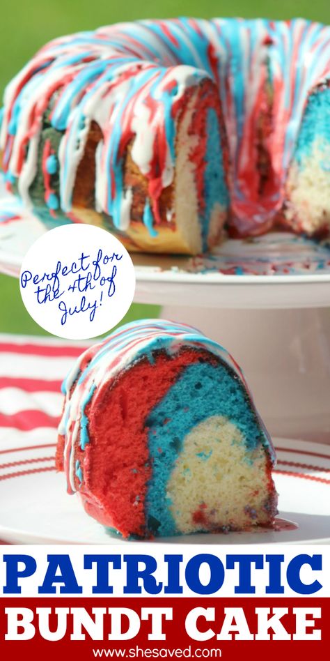 4th of July Patriotic Bundt Cake Recipe 4th Of July Bundt Cake, Blue Bundt Cake, Patriotic Bundt Cake, Bundt Cake Recipe, Party Hosting, Patriotic Food, Patriotic Desserts, 4th Of July Cake, Green Meals