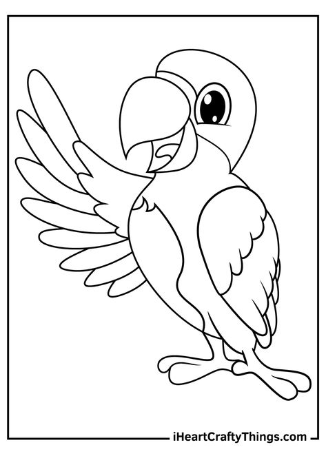 Parrots Coloring Pages Parrot Drawing, Kids Art Galleries, Bird Coloring Pages, Easy Drawings For Kids, Animal Cross Stitch Patterns, Preschool Art Activities, Baby Drawing, Cute Animal Drawings Kawaii