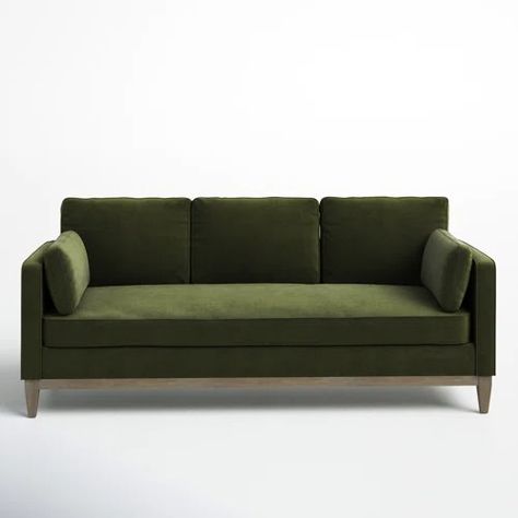 Everly Quinn Kotomo 90.5" Velvet Square Arm Sofa | Wayfair Bench Seat Cushion, Square Arm Sofa, Sofa Review, Green Sofa, Matching Chairs, Living Room Furniture Sofas, Cabin Rentals, Velvet Sofa, Toss Pillows