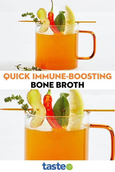 If you’re looking for a quick and easy natural remedy for when you’re feeling a bit off, bone broth is absolutely for you. It’s been a traditional remedy for centuries, known for its immune-boosting properties and ability to support overall health. It’s packed with vitamins, minerals, and amino acids, and with this recipe’s addition of immune-boosting ingredients like ginger, turmeric, and garlic, it makes for a delicious and comforting addition to anyone’s day. Mineral Broth, Bone Broth Recipe, Ginger Turmeric, Broth Recipes, Natural Remedy, Amino Acid, Overall Health, Bone Broth, Immune Boosting