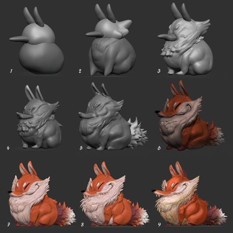 ArtStation - Fox Fox Creature Design, Fox Concept Art, Stylized Concept Art, Fox Creature, Fox Poses, 3d Creature, Nice Animals, Deer Cartoon, Zbrush Character