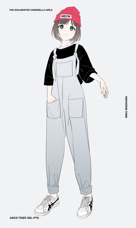 Anime Overalls Outfit Drawing, Overalls Drawing Reference, Anime Overalls, Overalls Drawing, Mini Character, Cat's Cradle, Manga Ideas, Fashion Figure Drawing, Outfit Reference