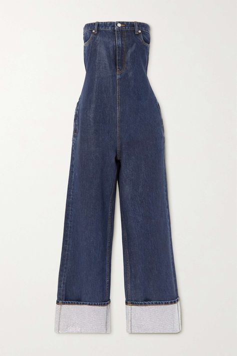 ALEXANDER WANG Strapless crystal-embellished denim jumpsuit Check more at https://doker5.com/?p=513 Light Wash Wide Leg Jeans, Denim Jumpsuit Outfit, Light Wash Straight Leg Jeans, Jeans Denim Jacket, Overalls Denim, Sustainable Denim, Low Waisted Jeans, Blue Jean Outfits, Denim Wide Leg