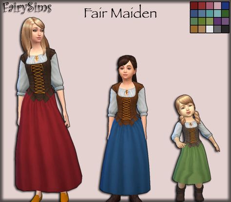 fairysimsmedievalcreations:  “ Tutor of Tudors - Fair Maiden Recolors • Toddler - Elder  • Available in 20 Swatches  • Disabled for Random  • Meshes needed by @cepzid here  Toddler Download (OneDrive)  Child Download (OneDrive)  Teen-Elder Download... Sims 4 Medieval, Sims 4 Decades Challenge, Fair Maiden, Sims Medieval, Sims 4 Challenges, Cc Sims4, The Sims 4 Pc, Medieval Clothes, Sims 4 Children