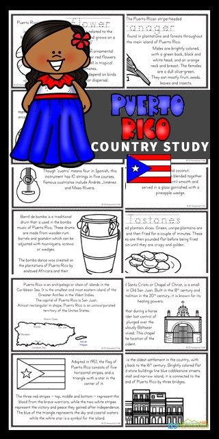 FREE Puerto Rico for Kids Country Study - learn about the beautiful island nation with these puerto rico pritnables for elementary age students learning about countries around the world. Fun Facts About Puerto Rico, Puerto Rico Crafts For Preschool, Puerto Rican Crafts For Kids, Puerto Rico Crafts For Kids, National Hispanic Heritage Month Ideas, Puerto Rico Activities, Puerto Rico Culture, Printable Mini Books, Map Of Puerto Rico