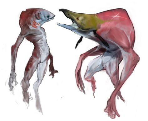 Fish People Character Design, Mutated Animals, Fish People, Monster Fish, Character Design Cartoon, Creature Artwork, Alien Concept, 다크 판타지, Alien Concept Art