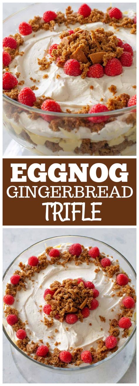 Eggnog Trifle, Christmas Trifles, Sour Cream Spice Cake, Desserts Trifle, Eggnog Pudding, Gingerbread Pudding, Gingerbread Eggnog, Gingerbread Trifle, Perfect Christmas Dessert