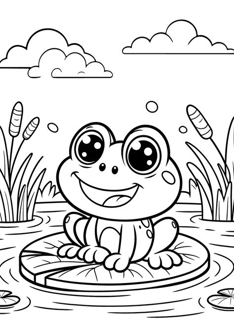 Cartoon Frog On Lily Pad Coloring Page Frog Colouring Sheet, Cute Animal Coloring Pages For Kids, Cute Frog Coloring Pages, Frog Coloring, Colouring Pages For Kids, Free Coloring Pages For Kids, Frog Coloring Pages, Free Kids Coloring Pages, Cartoon Coloring