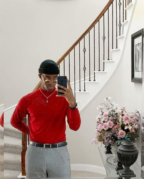 Red Turtleneck Outfit, Wisdom Kaye, Red Christmas Outfit, Christmas Outfit Aesthetic, Male Fits, Male Outfits, Masc Fashion, Red Outfits, Turtleneck Outfit