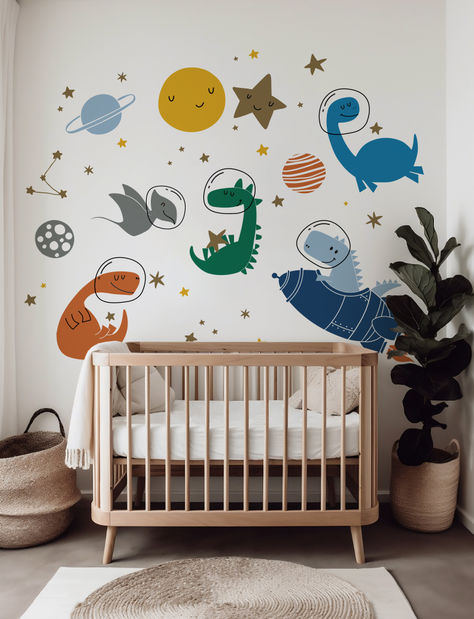 Space Dinos Wall Playroom Decals for kids' rooms. Design your child's room, daycare center, classroom, or library with one of these pieces & the little ones will love it!
• Decal Set Size: 96”w x 72”h (approx.)
The set size can change depending on where you want it to be applied.
• The above items are all separated so you can place them wherever you wish.
• All items are exclusive designs created by pink & blue Baby. Baby Nursery Wall Decals, Playroom Wall Decals, Removable Wall Decals, Kids Wall Decals, Playroom Wall, Wall Decor Stickers, Nursery Wall Decals, Textured Wall, Kids Playroom