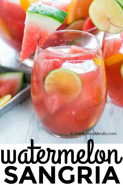 Watermelon Sangria Recipe, Summertime Cocktails, Watermelon Sangria, Peach Strawberry, Juicy Watermelon, Sangria Recipe, Yummy Alcoholic Drinks, Summertime Drinks, Mixed Drinks Recipes