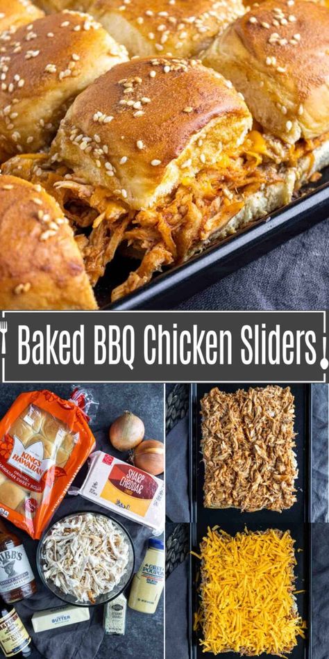 Baked BBQ Chicken Sliders Bbq Chicken Sliders Recipes, Chicken Bbq Sauce, Bbq Sliders, Easy Slider Recipes, Sliders Recipes Chicken, Bbq Chicken Sliders, Buttery Rolls, Slider Sandwiches, Baked Bbq Chicken