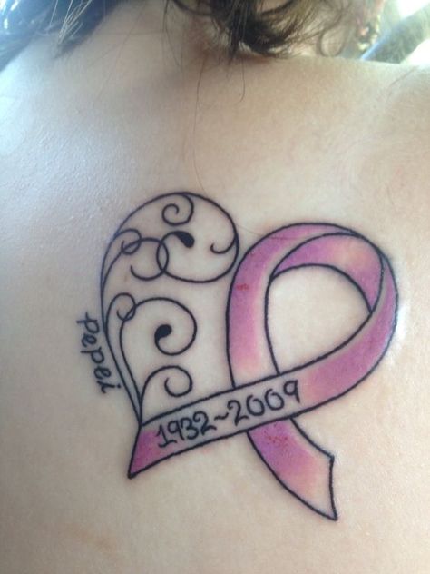 My tattoo; a tribute to my grandfather who died of pancreatic ... Tattoos For Grandma, Memorial Tattoo Quotes, Rip Tattoo, Remembrance Tattoos, Ribbon Tattoos, Inspiration Tattoos, Dad Tattoos, Tattoos Skull, Memorial Tattoo