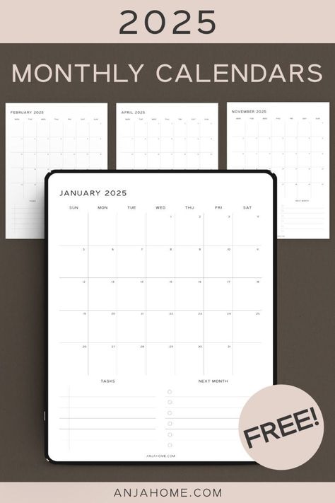 2025 Digital Calendar (Aesthetic, Free), Anja Home, for Goodnotes, Notability yearlyplanner #printabledailyplanner. Digital Calendar Template, College Planner Printables, Business Planner Printables, Free Monthly Planner, Life Planner Printables, Exam Planner, Plan Your Month, Calendar Aesthetic, Free Digital Planner