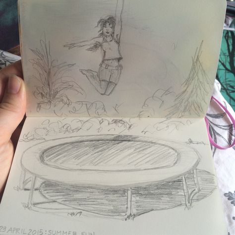 Day 23: Summer Fun #pencil #drawing #trampoline #jump #summer #summerfun #drawingadaychallenge ©Nora Sakal Bounce Drawing Ideas, Bounce Sketch, Trampoline Tattoo, Trampoline Drawing, Bounce Drawing, Trampoline Sketch, Trampoline Stick Figure Tattoo, Trampoline Clipart, Trampoline Illustration