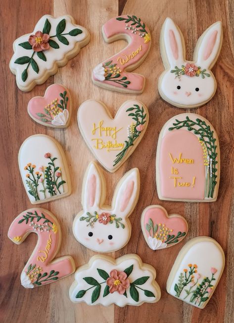 #Royalicingcookies #2ndbirthdaycookies #bunnycookies #bohocookies #flowercookies #birthdaycookies Hop Two It Birthday, Bunny Theme 2nd Birthday Party, Easter 2nd Birthday Party, Spring 2nd Birthday Party For Girl, Bunny Second Birthday Party, 2nd Birthday Bunny Theme, Bunny Birthday Cookies, Some Bunny Is Two Birthday, Second Birthday Cookies