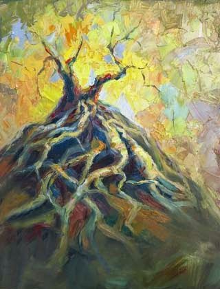 Niki Gulley » “Deep Roots” New Textured Oil Painting by Texas Artist Niki Gulley Roots Painting, Oak Tree Painting, Art Terminology, Aspen Trees Painting, Blending Colored Pencils, Pine Tree Tattoo, Art Assignments, Live Oak Trees, Texas Artist