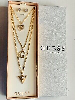 Guess Earrings, Guess Necklace, Expensive Stuff, Guess Fashion, 3 Layer Necklace, Guess Jewelry, Guess Logo, Vintage Jewelry Sets, Earrings For Sale