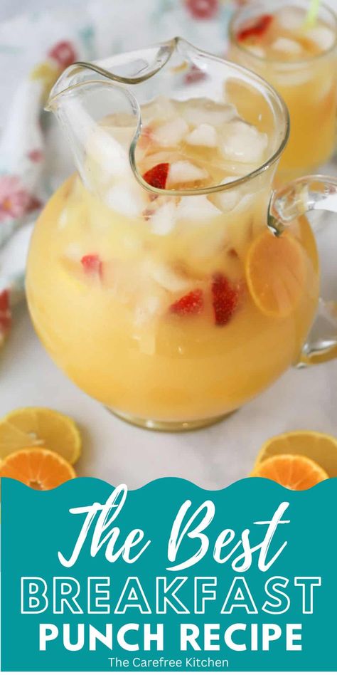 Breakfast Punch Recipe, Breakfast Punch, Brunch Punch, Garden Brunch, Punch Drinks, Brunch Drinks, Drink Recipes Nonalcoholic, Punch Recipe, Baby Shower Brunch