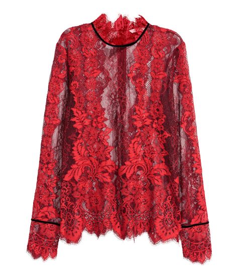 Strangeness and Charms: SHOPPING: celebrate in style - my favourites from the H&M holiday collection '17. Red Lace Blouse, Twiggy Dress, Long Sleeve Lace Top, Stand Collar Blouse, Red Lace Top, Red Long Sleeve Tops, Lace Blouse Long Sleeve, Lacy Tops, Baby Cardigan Knitting Pattern