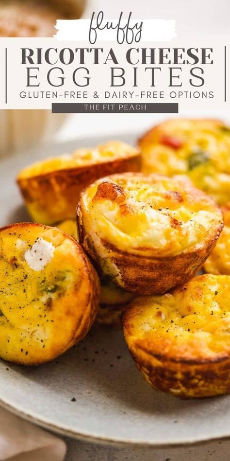 Easy Quick Breakfast, Recipe Using Ricotta, Cheese Egg Bites, Ricotta Cheese Recipes, Egg Bites Recipe, Ricotta Recipes, Vegan Muffins, Breakfast Bites, Egg Muffins