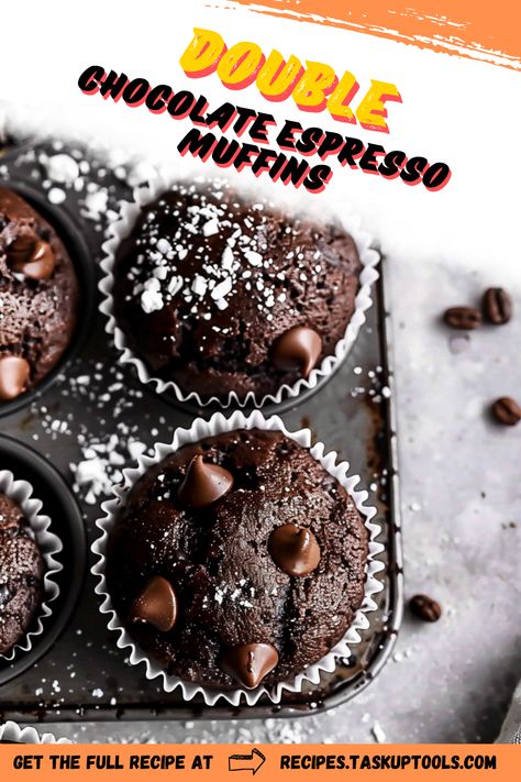 Indulge in the rich, decadent flavor of Double Chocolate Espresso Muffins! This delightful recipe features a perfect balance of dark chocolate and bold espresso, creating a moist and flavorful treat that's ideal for breakfast or a midday pick-me-up. Easy to make and perfect for satisfying your chocolate cravings, these muffins are sure to impress both coffee lovers and chocolate enthusiasts alike. Discover the secret to achieving the ultimate muffin texture and get ready to elevate your baking game with this mouthwatering recipe! Pin now to enjoy these Double Chocolate Espresso Muffins, Espresso Chocolate Chip Muffins, Chocolate Espresso Muffins, Espresso Muffins, Mid Morning Snack, Baking Games, Morning Snack, Chocolate Espresso, Chocolate Craving