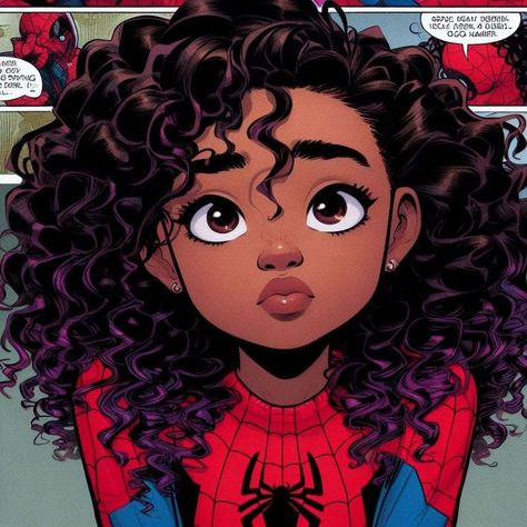 Wallpaper Of People, Spider Girl Wallpaper, Black Characters Cartoon, Black Anime Men, Spider Man Art, Curly Hair Cartoon, Spiderman Girl, Relatable Comics, Spiderman Drawing