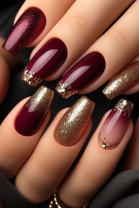 #nail design #nail inspo #elegant nails #nails #prom nails #trendy nails #minimalist nails #cool nail inspo #french tips #nude nail designs #ongle tendance ete 2024 #summer nails #coffin nails designs #coffin nails #grad nails #summer toe nails #spring nails #nail ideas #nails acrylic #nail designs #beachy nails #nagels #nägel inspiration #bored panda coin #bored panda #summer acrylic nails #simple summer nails #holiday nails #4th of July nails #beach nails #summer nails 2024 Bold Nail Art Designs, Red Gold Manicure, Gold Polish Nails, Red Dramatic Acrylic Nails, Red Gold Glitter Nails, Red Gel Polish Nail Designs, Red Nails With Gold Chrome, Sparkling Red Nails, Red Gold Nail Art