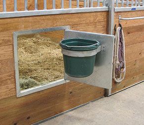 Horse Barn Door, Horse Barn Doors, Dream Barn Stables, Custom Horse Stalls, Horse Feeder, Horse Tack Rooms, Livestock Barn, Horse Farm Ideas, Diy Horse Barn