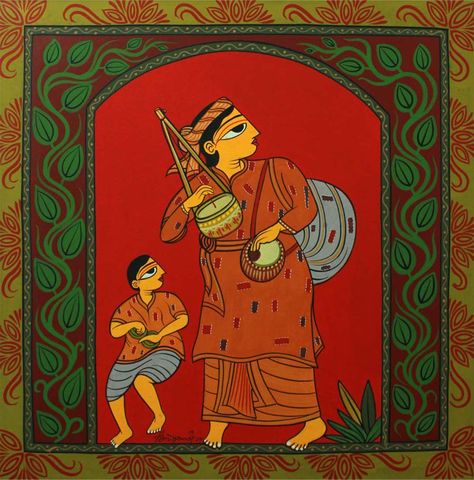 . Lalon Fakir Art, Bangladesh Folk Art, Bangladeshi Artwork, Bangladeshi Folk Art, Bangladesh Painting, Bangladeshi Art, Bangla Art, Nokshi Katha, Bengal Art