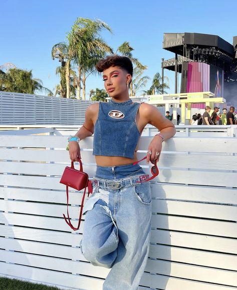 #outfits #coachella #2023 James Charles Coachella Outfit, James Charles Coachella, James Charles Outfits, Mode Queer, Fem Boy Outfits, Cochella Outfits, Diesel Clothing, Gay Outfit, Genderless Fashion