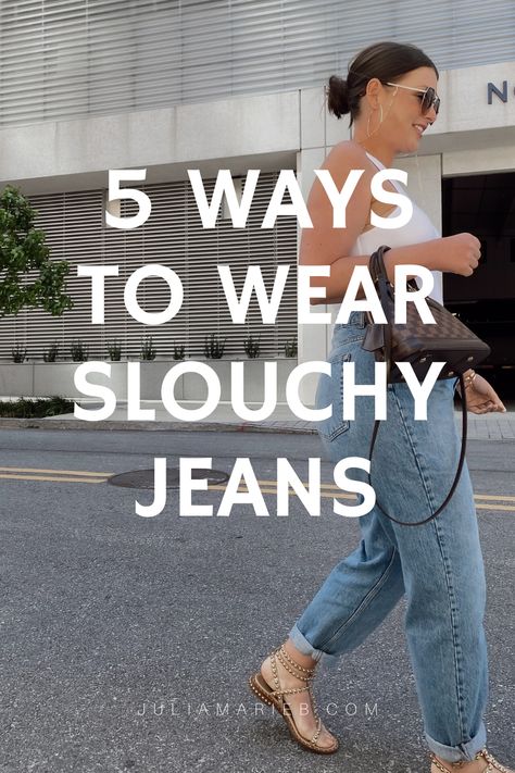 5 WAYS TO WEAR HIGH WAIST SLOUCHY JEANS FOR SUMMER: http://www.juliamarieb.com/2020/05/20/5-ways-to-wear-slouchy-jeans-|-the-rule-of-5/ | @julia.marie.b Boyfriend Jeans Outfit Fall, Slouchy Outfit, Loose Jeans Outfit, Julia Marie, Happy Hour Outfit, High Waisted Jeans Outfit, Boyfriend Cut Jeans, Boyfriend Jeans Outfit, Boyfriend Jeans Style