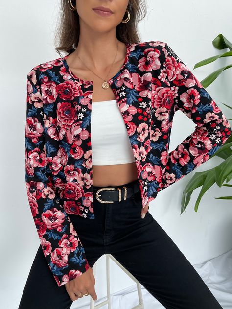 Creative Jackets, Material Ideas, Floral Print Jacket, Women Outerwear, Women Jackets, Open Front Jacket, Elegant Accessories, Print Jacket, Mixing Prints