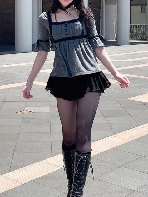 Hi My Friends If you feel boring so visit my website for entertaining Dollrust Outfits, Dark Japanese Fashion, Modest Emo Outfits, Cute Dark Outfits, Kawaii Outfits Ideas, Japanese Fashion Outfits, Femcel Outfits, Cute Japanese Outfits, Horror Protagonist Outfit