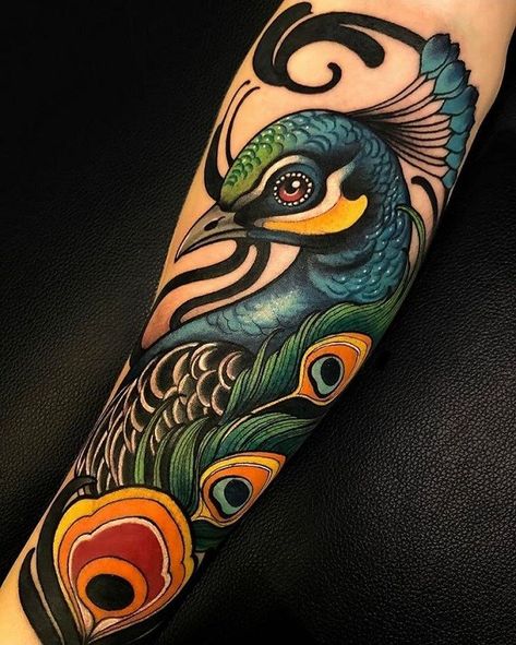 Traditional Peacock Tattoo, Peacock Tattoo Sleeve, Peacock Tattoo Design, Peacock Tattoo Designs, Tattoo Peacock, Peacock Tattoos, Traditional Peacock, S Tattoos, Traditional Tattoo Inspiration