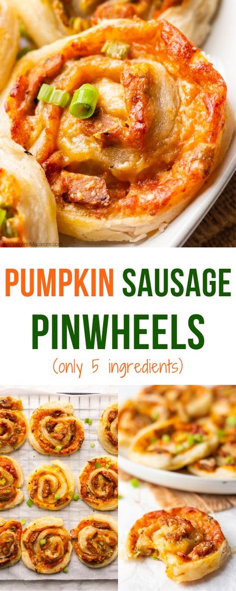 These Sausage Pinwheels are super easy to make using just 5 ingredients! You’ll end up with perfectly crisp golden brown puff pastries wrapped around Italian sausage slices with a delicious pumpkin puree! The parmesan cheese and green onions elevate the flavor to the next level. Appetizers For Fall, Sausage Pinwheels, Pumpkin Sausage, Fall Recipes Breakfast, Autumn Recipes Vegetarian, Puff Pastries, Best Sausage, Fall Appetizers, Easy Autumn Recipes