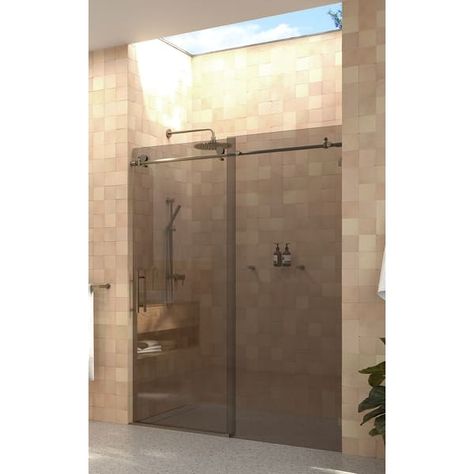 Equinox 60 in. x 78 in. Fully Frameless Glass Sliding Shower Doors with Bronze Tint - Bed Bath & Beyond - 38360931 Glass Sliding Shower Doors, Frameless Glass Shower Enclosure, Glass Shower Panels, Shower Sliding Glass Door, Frameless Sliding Shower Doors, Bathtub Doors, Glass Shower Enclosures, Glass Hinges, Shower Enclosures