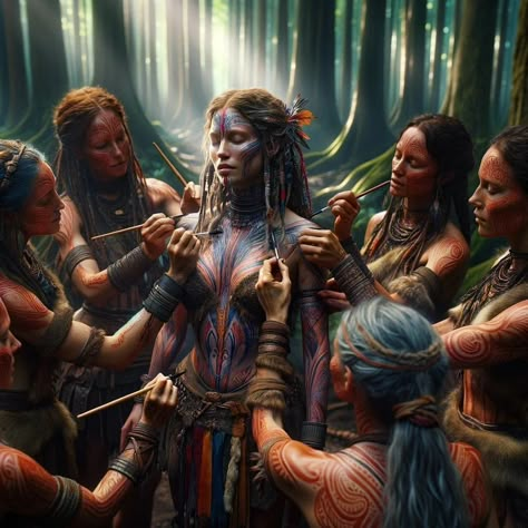 A colourful display... #valkyrieandnymph #fantasy #fantasyart #fantasybooks #fantasyai #aifantasyart #aiart #aiartwork #aiartcommunity #ai #digitaldrawing #digitalartist #digitalpainting #digitalillustration #digitalcreator Native Fantasy Art, Warrior Goddess Art, Ancestors Aesthetic, Tribe Aesthetic, Forest Tribe, Warrior Mother, Women Tribe, Feminine Warrior, Digital Art Templates