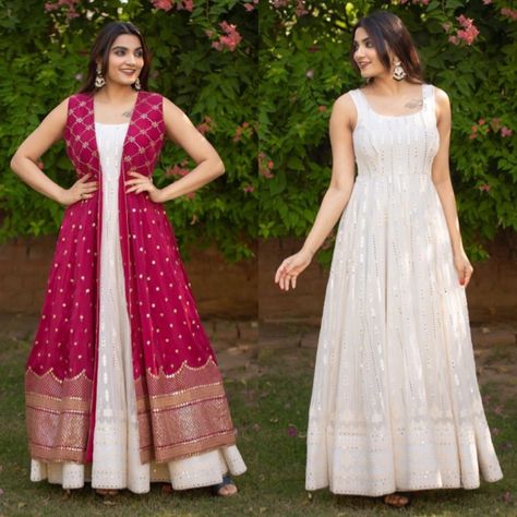 Dress From Saree Ideas Unique, Long One Piece Dress Indian, Partywear Gowns Indian, Office Outfits Women Indian, Flair Gown, Stylish Gown, Simple Frock Design, Trendy Outfits Indian, Georgette Gown