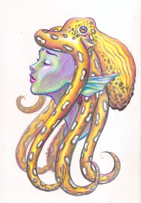 Octopus Woman, Paint Swatch Art, Octopus Mermaid, Octopus Drawing, Octopus Illustration, Mermaid Artwork, Art Sketches Doodles, Octopus Art, Muse Art