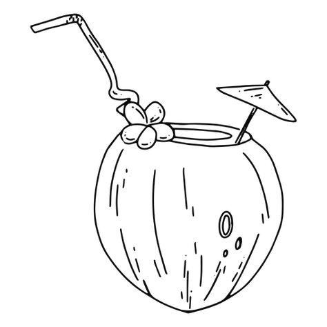 Coconut drink hand drawn #AD , #paid, #AFFILIATE, #drink, #hand, #drawn, #Coconut Coconut Drink Illustration, How To Draw A Coconut, Coconut Drink Drawing, Coconut Drink Tattoo, Coconut Outline, Coconut Tattoo Ideas, Coconut Doodle, Drawing Ideas Summer, Coco Drink