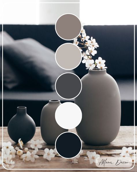 Are you a fan of the moody aesthetic? If so, you are sure to love this moody color scheme! My inspiration for this color combo came from a photo of a black and grey vase set in a moody living room. In my blog post, I give some background information on moody tone colors, and then I provide the moody color palette hex codes and the Sherwin-Williams paint color matches. Black And Taupe Color Palette, Color Palette Moody, Dark Moody Colour Palette, Light Moody Color Palette, Moody Colour Palette, Dark Grey Color Palette, Canva Color Palette Codes Dark, Moody Color Palette Hex Codes, Gloomy Color Palette