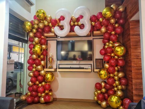 Anniversary Balloons, 33rd Anniversary, Ornament Wreath, Balloons, Interior Design, Gold, Home Decor, Design, Home Décor