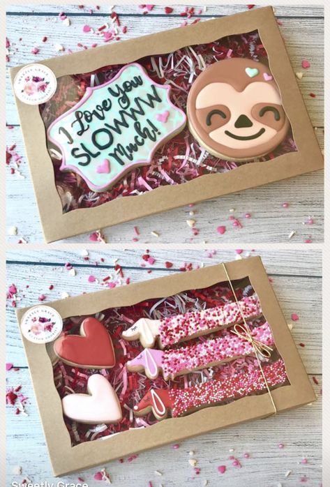 Valentine Cookie Sets Royal Icing, Valentine Day Cookies Decorated, Royal Icing Cookie Packaging Ideas, Valentine Cookie Boxes, Valentines Day Cookie Boxes, Valentines Iced Cookies, Valentines Day Sugar Cookies Decorated, Sugar Cookie Packaging Ideas, Valentine’s Day Sugar Cookies