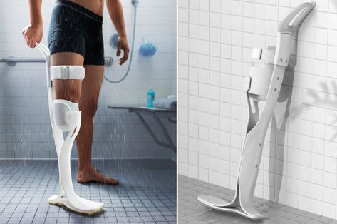 This modular prosthetic shower leg facilitates easy cleaning of residue limb - Yanko Design Below The Knee Amputation, Leg Prosthesis, Differently Abled, Prosthetic Leg, Shower Chair, Bacterial Infection, Charles & Ray Eames, Daily Grind, Yanko Design