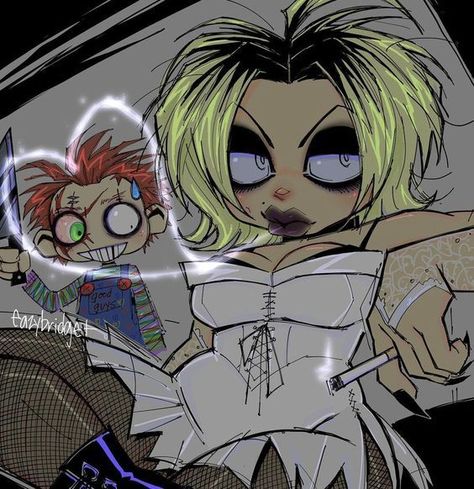 Lovecore Art Pfp, Chucky And Tiffany Art, Tiffany Chucky Pfp, Tiffany Valentine Drawing, Tiffany Valentine Art, Chucky X Tiffany Fanart, Cute Valentines Doodles, Chucky And Tiffany Fanart, Tiffany Valentine Wallpaper