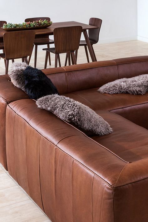 Enough room for everyone to get cosy. Living Room Dark Brown Couch, Living Room Design Ideas Modern, Dark Brown Leather Couch, Giant Sofa, Brown Leather Sofa Living Room, Dark Brown Couch, Brown Leather Furniture, Brown And Blue Living Room, Living Room Dark