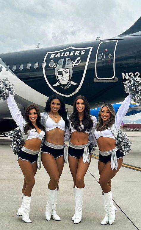 Raiders Cheerleaders, Raiders Wallpaper, Raiders Girl, Raiders Football, Raider Nation, Nfl Cheerleaders, Las Vegas Raiders, Curvy Women Jeans, Public Relations